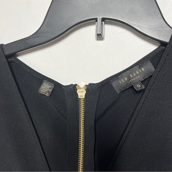 Ted Baker Wytney Cold-shoulder Skater Dress in Black and Gold 2 NWOT - Picture 6 of 13